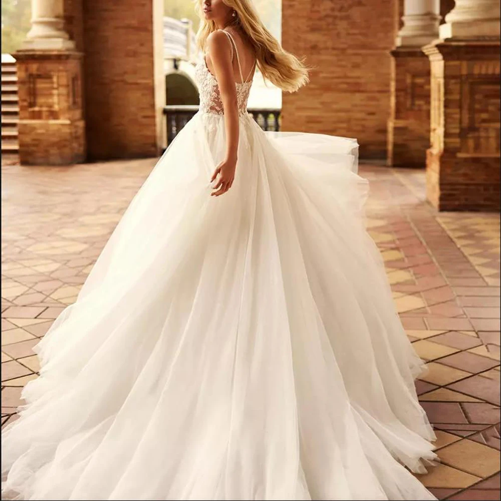 فستان زفاف مخصص بفتحة رقبة مربعة مع أشرطة سباغيتي مزين بالدانتيل ثوب حفلة svativi sencееее