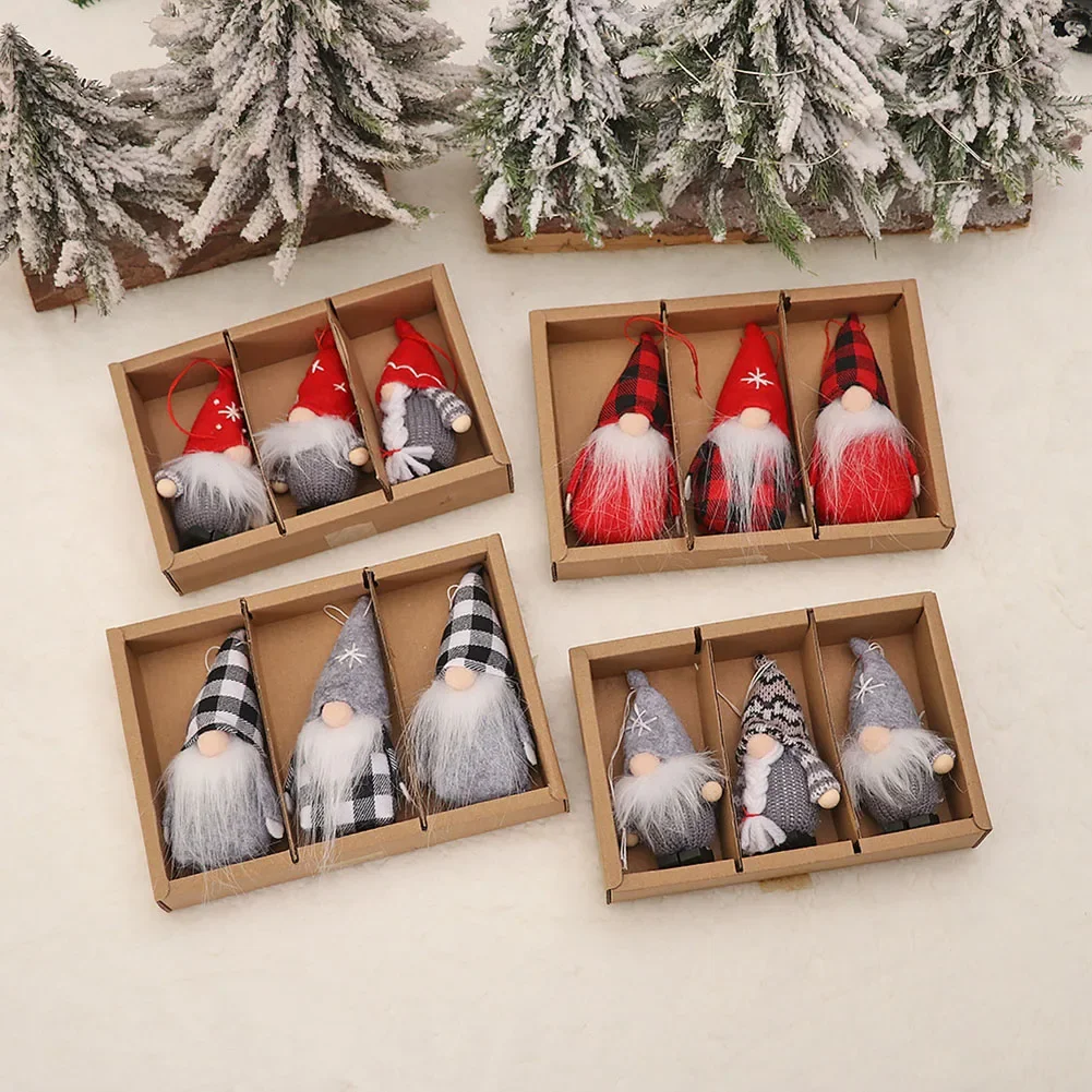 

3pcs/box Forest Santa Claus Mini Doll Christmas Tree Pendant Xmas Decoration For Home Gnome Doll Xmas Kids 2023 New Year Gifts