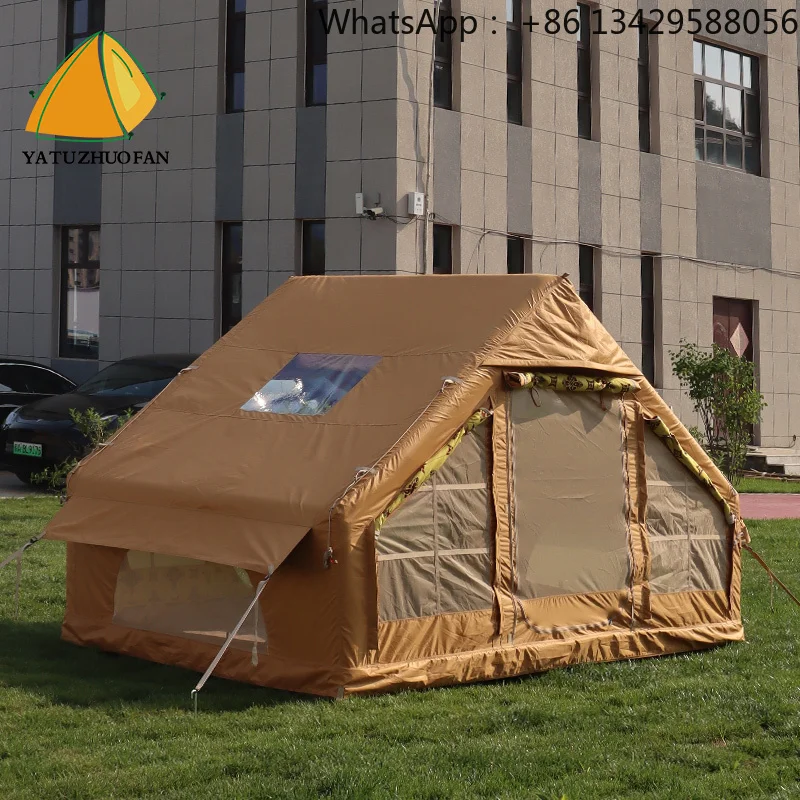 Carpa de Lona de Algodón Impermeable, Carpa Inflable para Glamping, Carpa Familiar Resistente para Acampar en el Desierto al Aire Libre