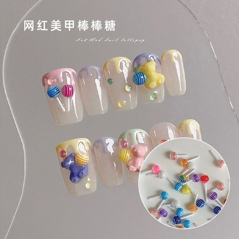 20pcs Mixed Lollipop Nail Art Accessories 3D Resin Cute Nail Charms Nails Cartoon Decorations Wholesale
