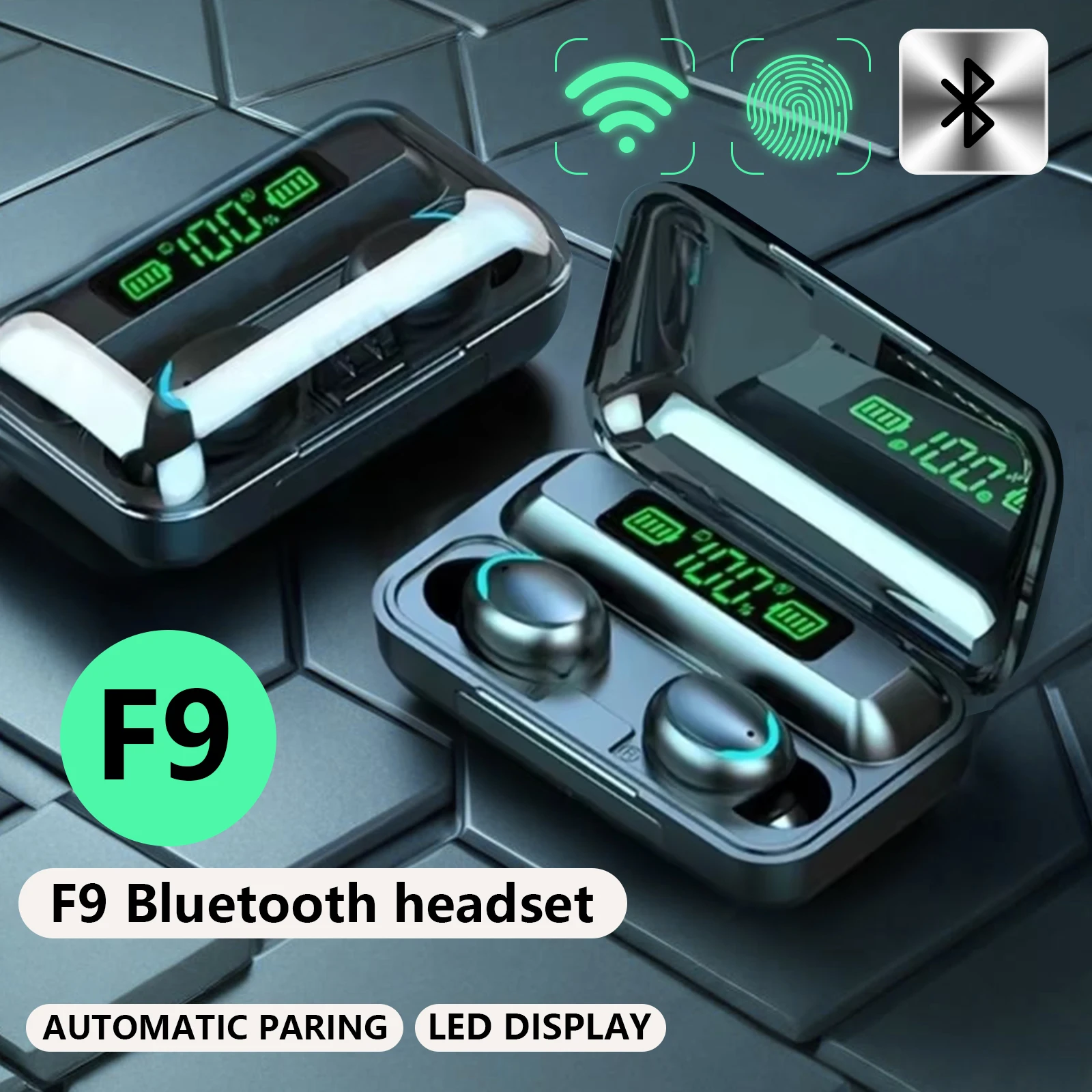 Bluetooth Headphones 9D Stereo High Bass Sport Earphones Handfree Touch Control Tws Wireless Earbuds Waterproof Headset