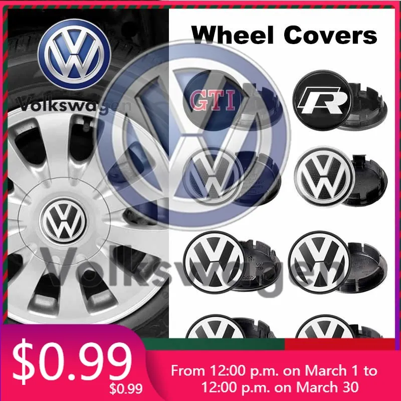 

For VW Volkswagen Car Sticker Stylish Wheel Center Hub Caps with Badge Decals - Fits VW R/GTI, Golf 4, Polo, Beetle & More