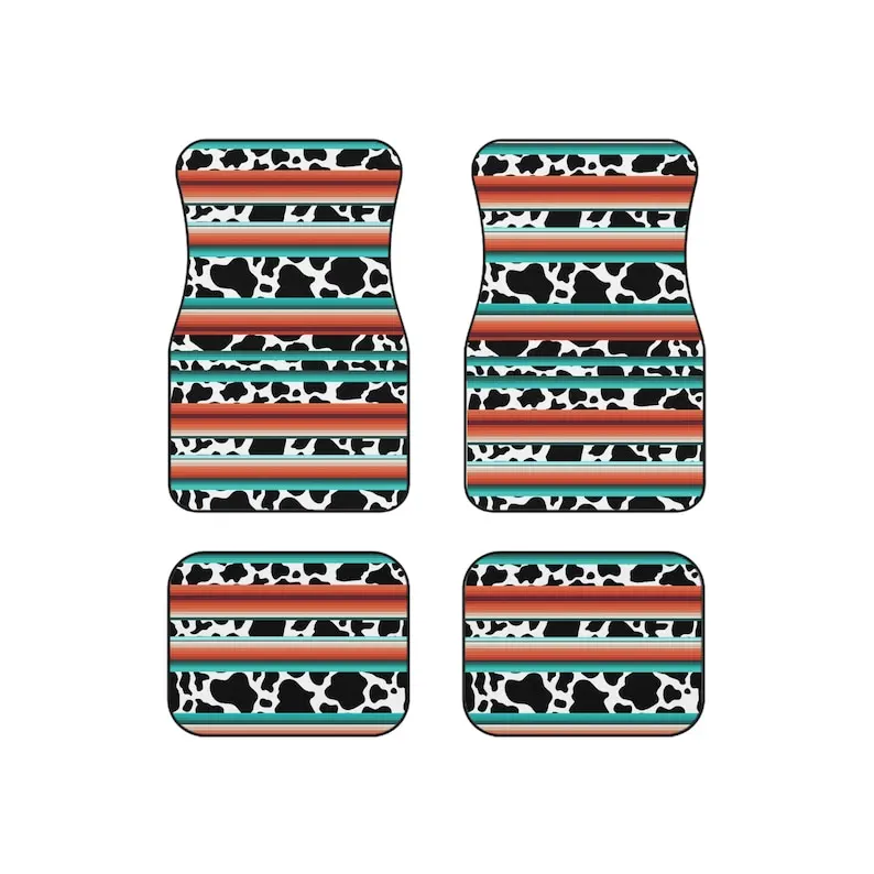 Cow Print Car Mats, Western Floor Mats, Country Car Accessories, Teal Aztec Floor Mats, Vehicle Accessories,