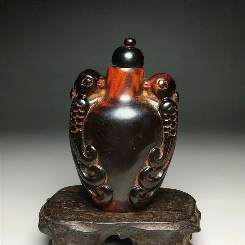 

3.03" Collection Chinese Natural Ox Horn Hand Carving Snuff Bottle