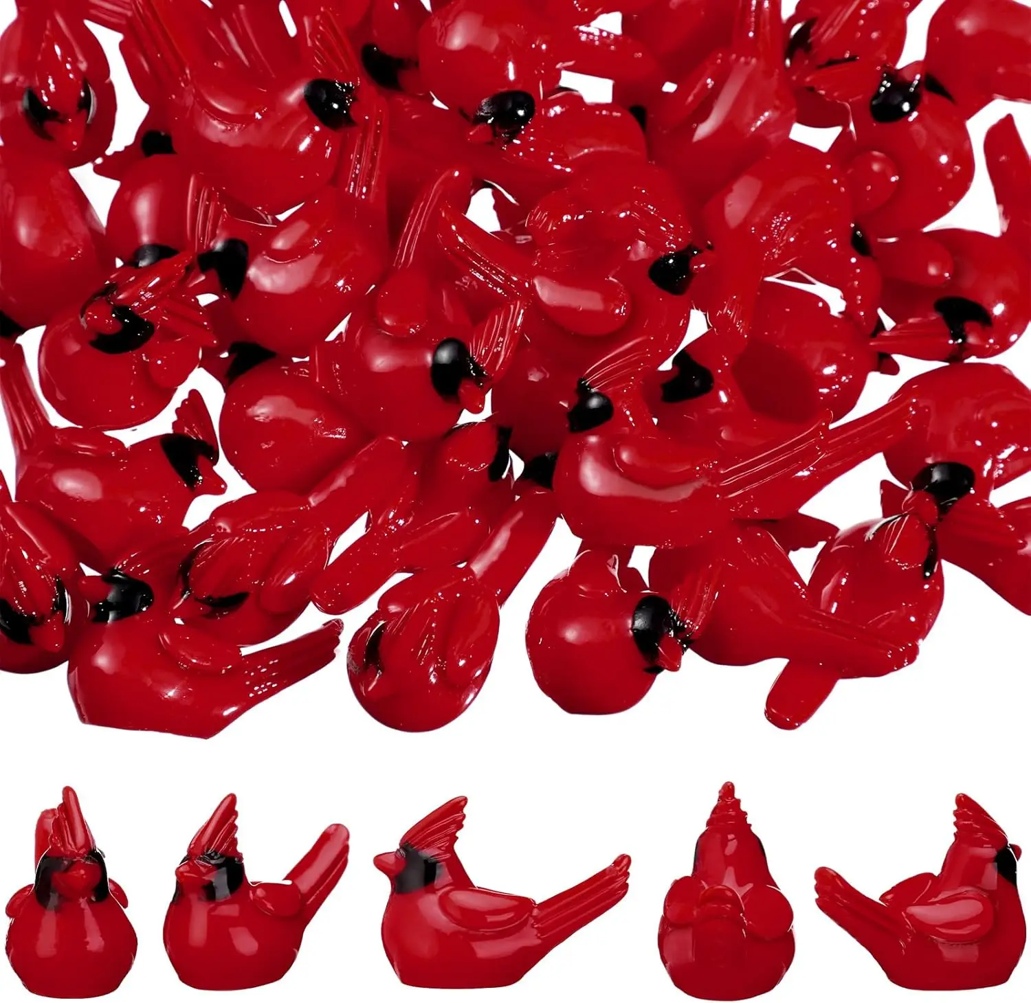 50Pcs Mini Resin Red Cardinal Bird Tiny Cardinal Figurine Ornaments for Gift Xmas Miniature Garden Crafts Cake Christmas Decor