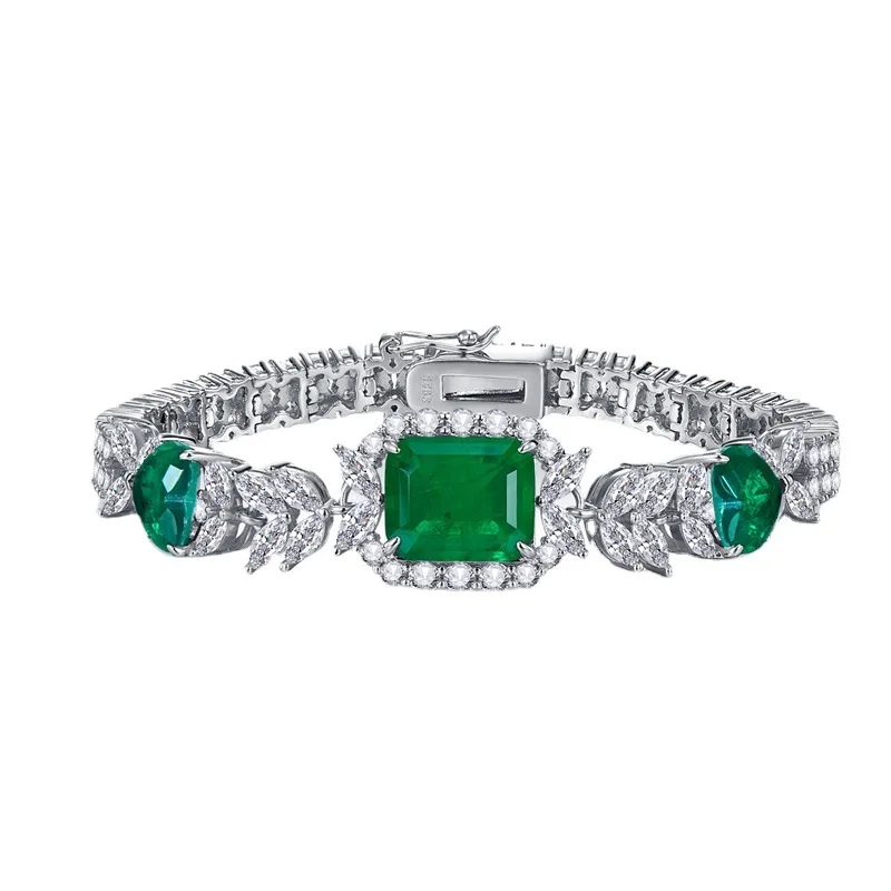 

2023 New S925 SterlingSilver ImitationEmerald 10 * 12 Bracelet Fashion and Elegant European and American Style Fashion Versatile