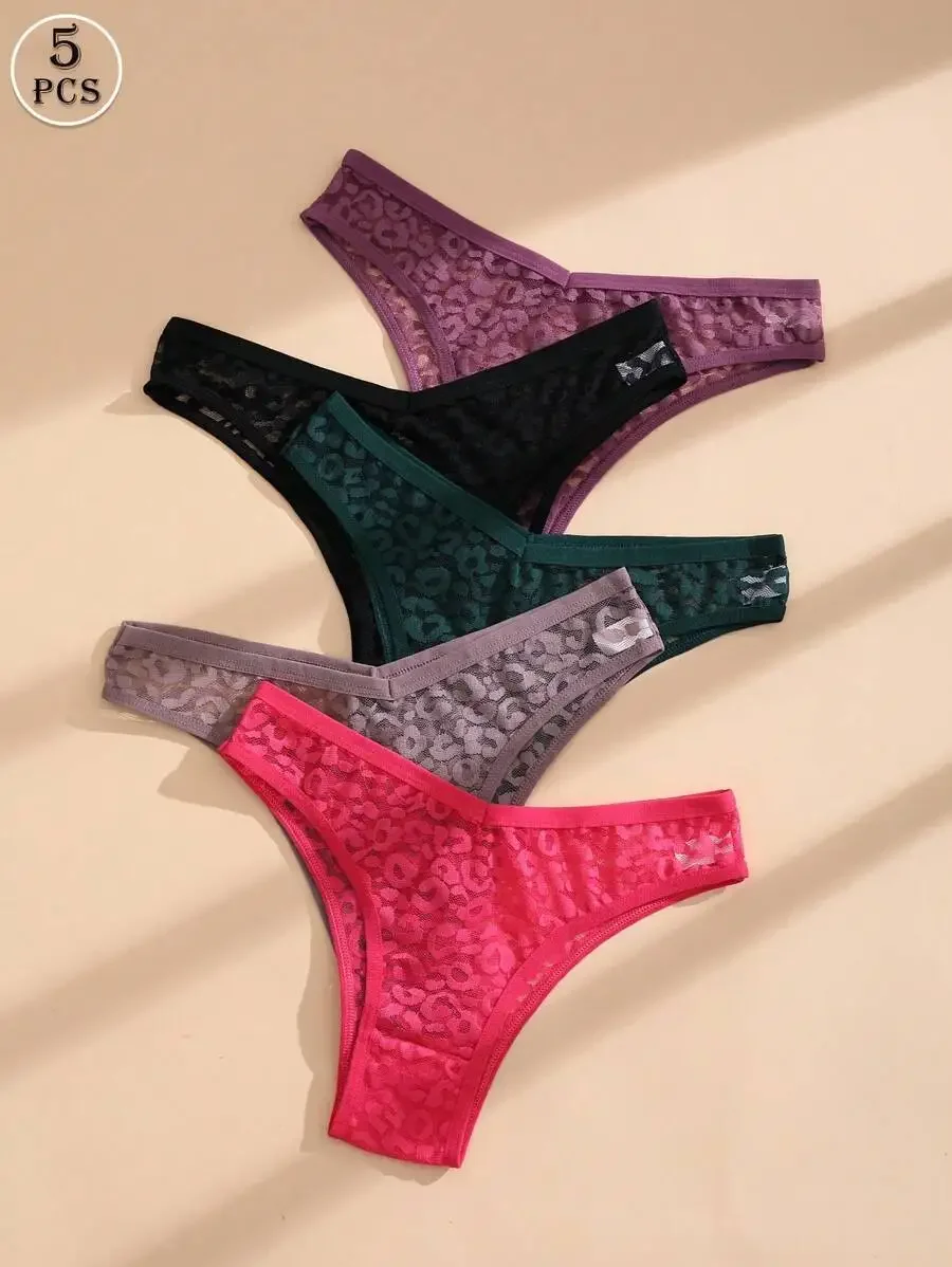 

5pcs Womens Lace V-Waist Seamless Bikini Briefs Comfortable Breathable Underwear