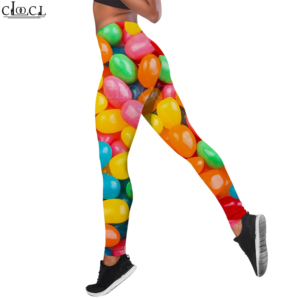 CLOOCL-mallas de Hip Hop con estampado de caramelo para mujer, pantalones con estampado 3D, entrenamiento de gimnasio, pantalones para correr al aire libre, Legging elástico de cintura alta