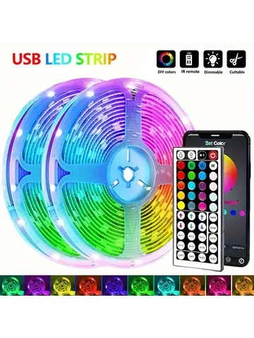 5050 16/LED Strip Lights Bluetooth App IR Control RGB USB Bright Best Suit For Bedroom TV Wall And Living Room Decoration Party