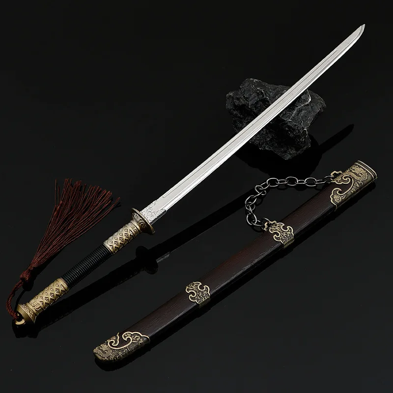 30cm Embroidered Spring Knife Weapon Game Peripherals Metal Uncut Samurai Swords Model Accessories Collectible Crafts Gifts Toys