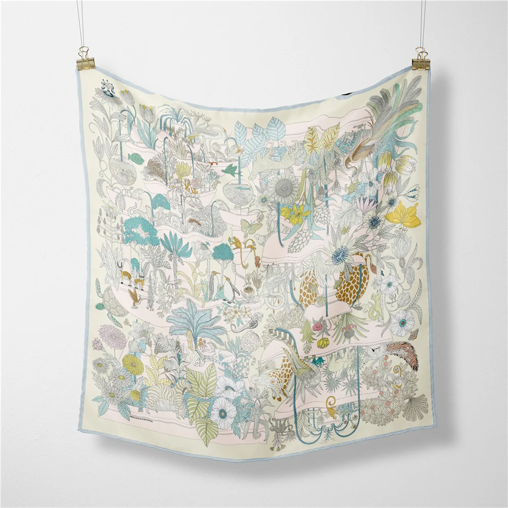 53 سنتيمتر الفاخرة حك وشاح حريري امرأة مدينة المياه طباعة أوشحة مربعة باندانا الحجاب الصغيرة Foulards سيدة التعادل عقال منديل