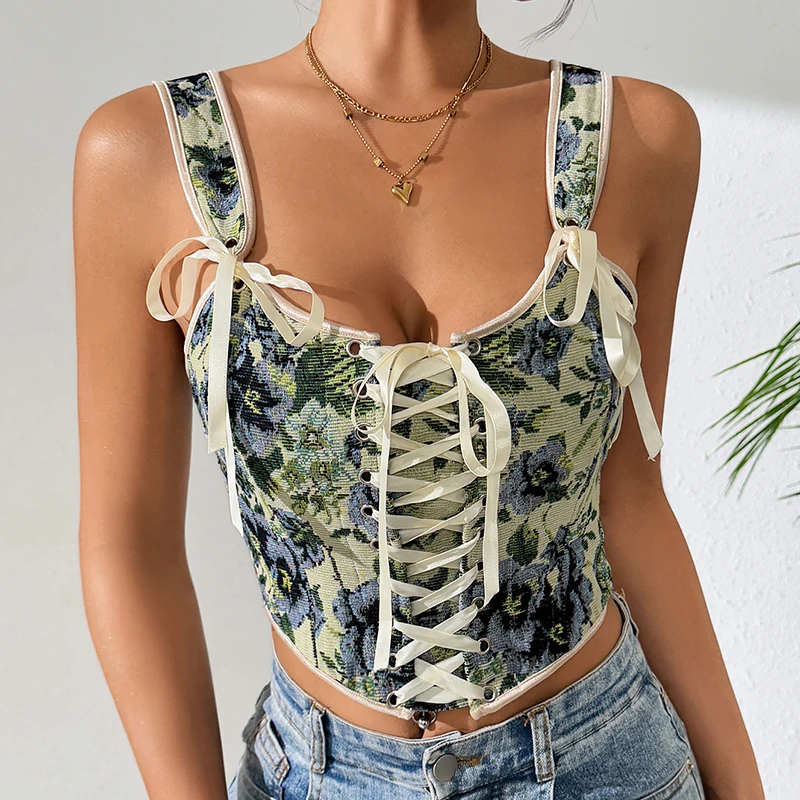 

2025 New Release! French Bow-tie Floral Bustier • Sexy Y2K Corset Strappy Printed Shapewear • Slim-fit Design for Women