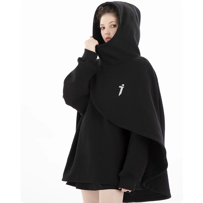 Unisex Functional High Neck Cloak Hooded Sweater Two Piece Hoodie Men\'s Clothing Harajuku Sweatshirt High Street Streetwear Top