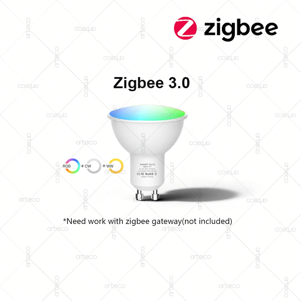 Zigbee 3.0 GU10 LED-lampen Slimme verlichting 5W RGBCW Dimbare spotlight Werkt met Gateway Alexa Echo Smartthings Bridge Z2MQTT