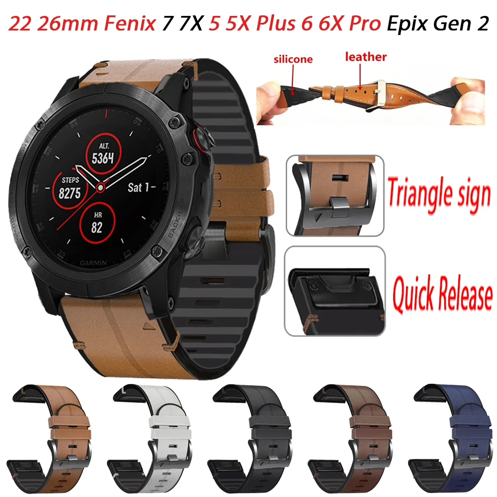 

Кожаные силиконовые браслеты QuickFit 26 22 мм для Garmin Fenix 6X 6 7X 7 Pro 5X 5 Plus Epix Gen 2 Forerunner 935 Fenix 1 2 3 HR
