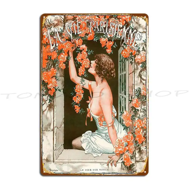 La Vie Parisienne Le Mois Des Roses Metal Plaque Poster Living Room Wall Plaque Garage Kitchen Designs Tin Sign Poster