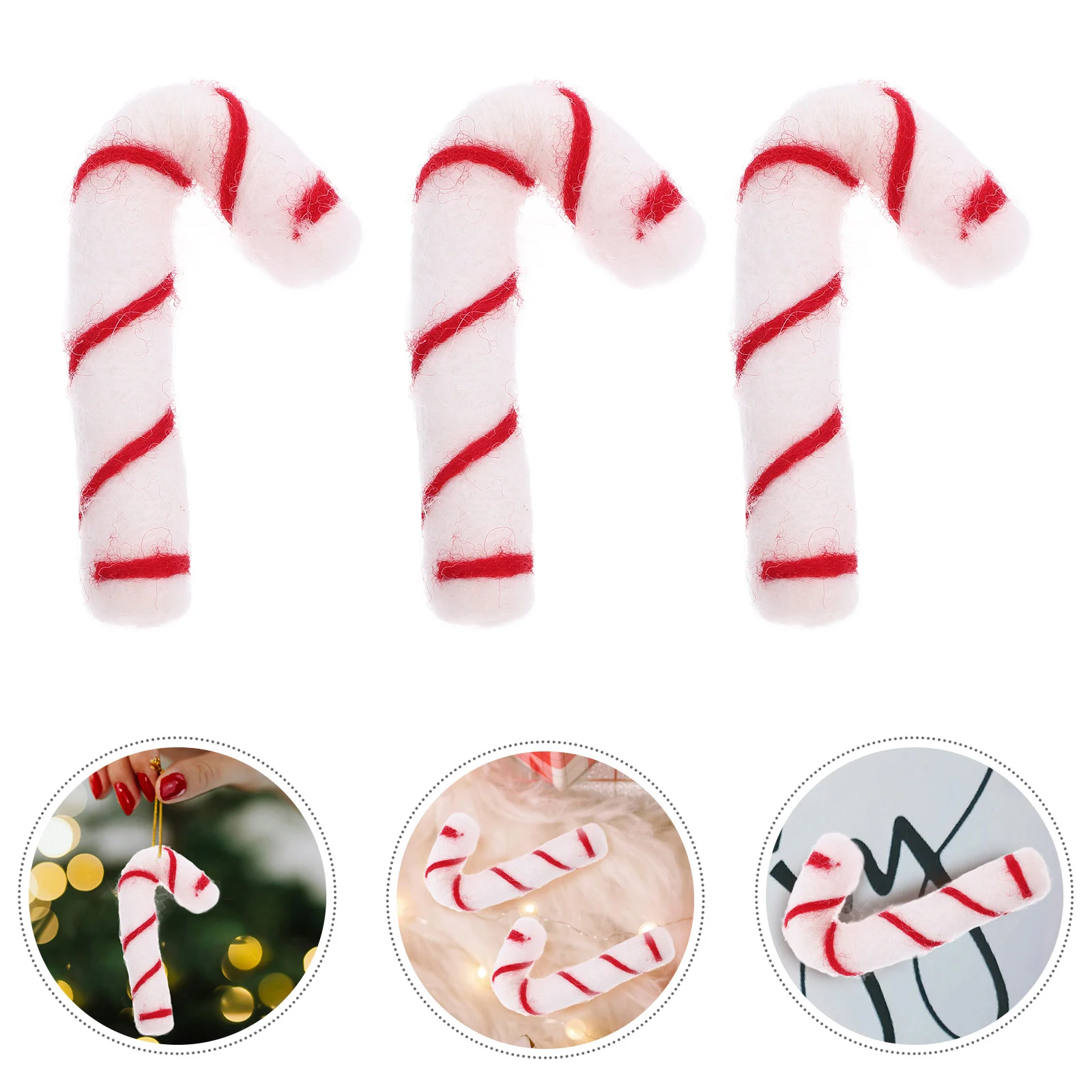 6 Pcs Wool Felt Crutches Lovely Candy Cane Charms Christmas Decorations Xmas Canes Decorate Stuffing Mini Ornaments