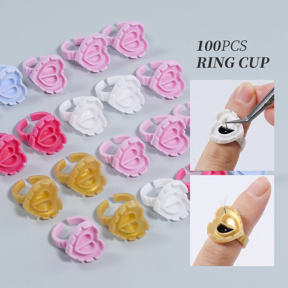 Annafris-まつげ用グルーリング,100個,粘着ホルダー,タトゥーインクカップ,まつげエクステ,化粧品