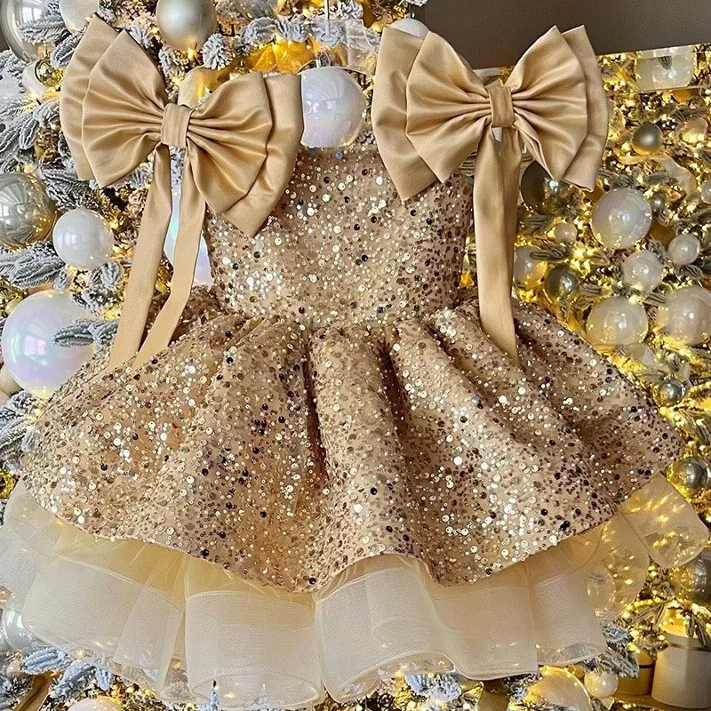 Baby Girl Princess Sequins  Party Pageant Birthday Wedding Xmas Child Clothes 1-12YTutu Dress Bow Infant Toddler Tulle Vestido