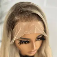 Swiss HD Invisible transparente encaje Ombre Balayage caramelo Rubio HD peluca con malla frontal mezcla de cabello humano peluca de pelo sintético 26 pulgadas
