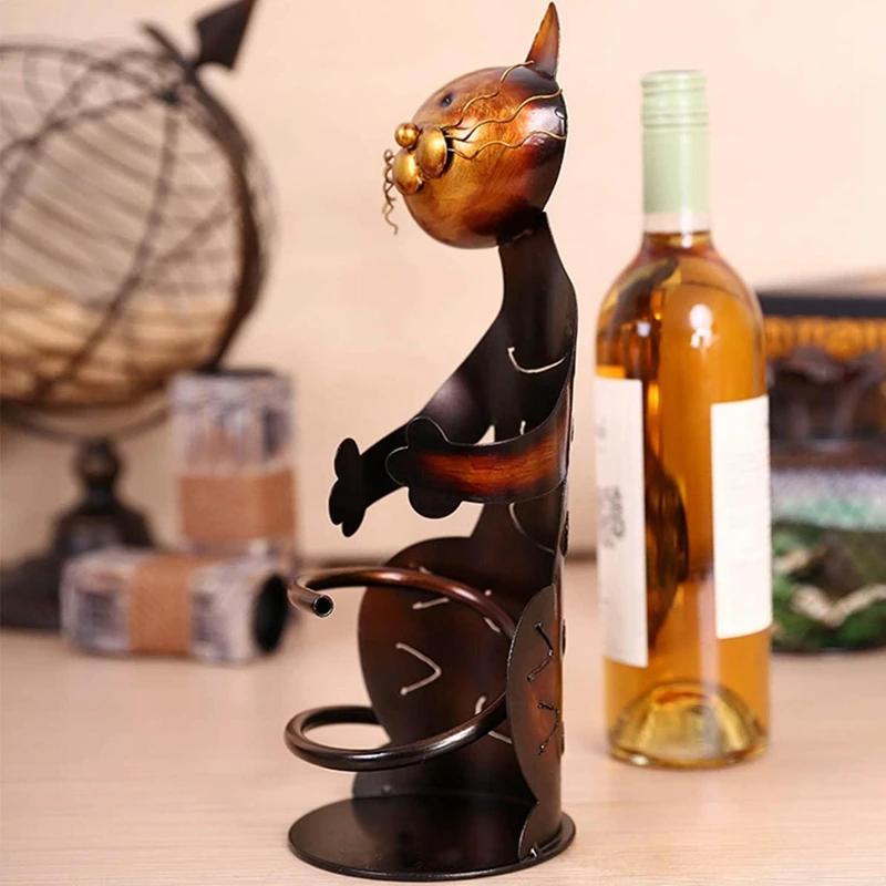 2PCS Rack Cat Shaped Wine Holder Cat Wine Bottle Holder Sculpture Stand Metal Decorative