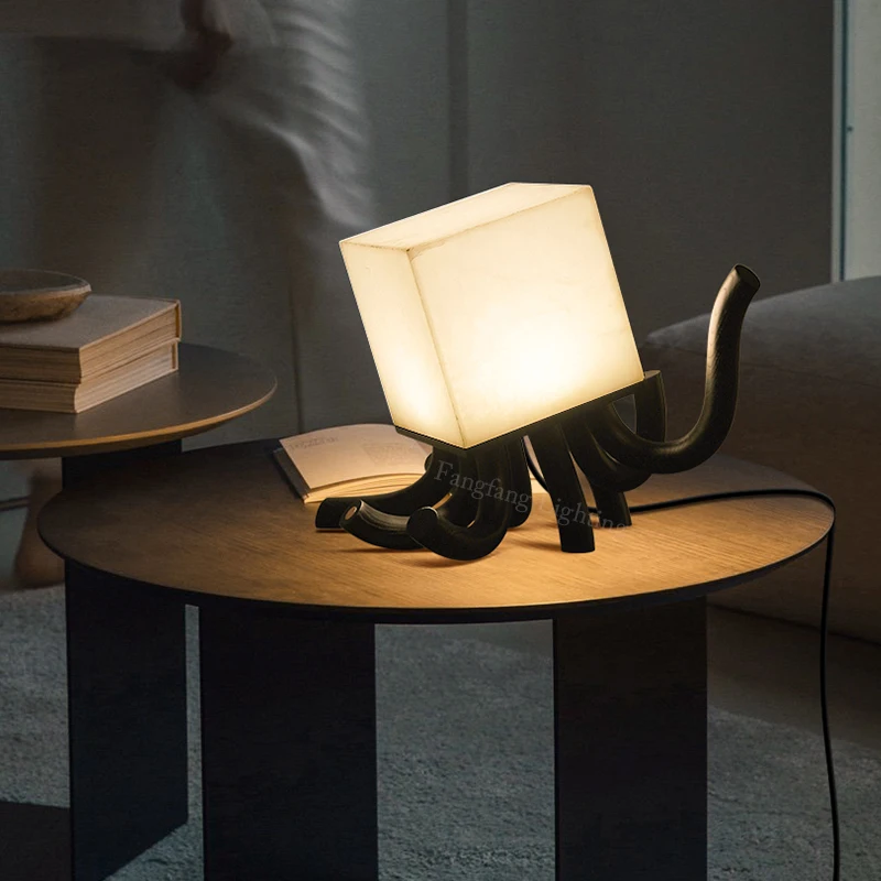 Octopus Shaped Wood+Marble Table Lamps With Touch Control Indoor Decor LED Lighting Bedroom Living Room Bedside Study Desk Lamp