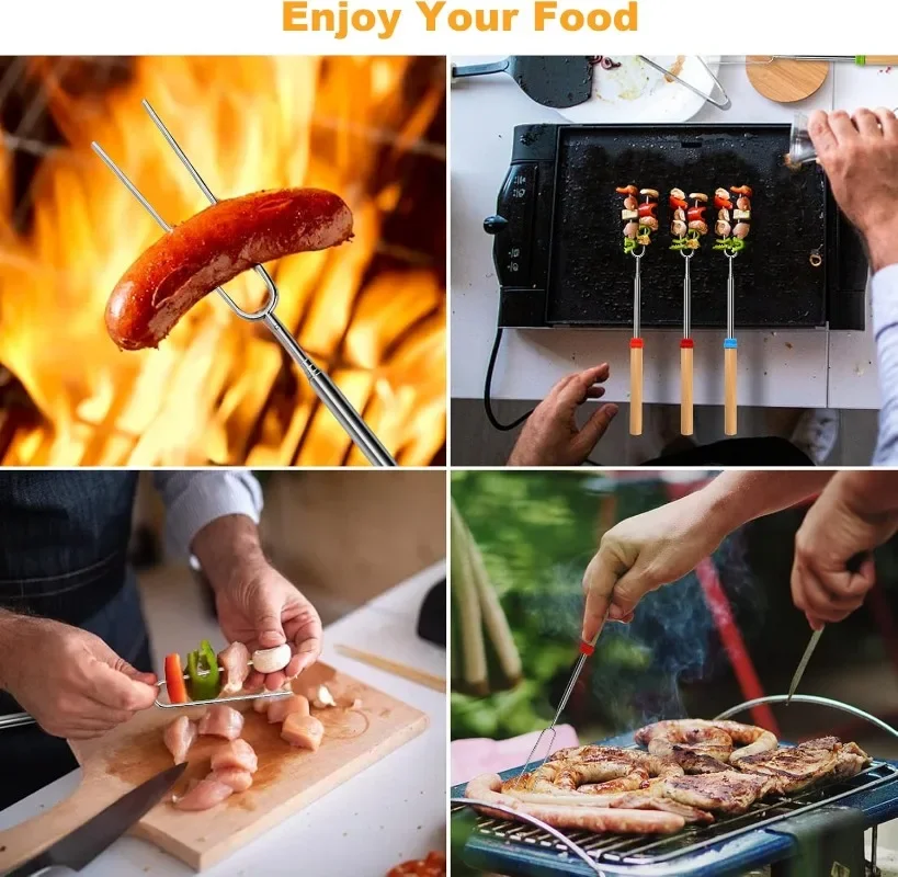 Stainless Steel Extendable Long Fork Roasting Sticks Outdoor Camping Barbecue Marshmallow Skewers for Kitchen BBQ view 5