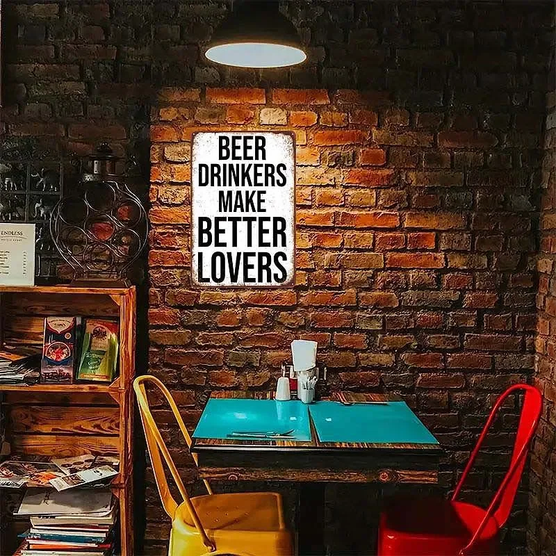 BEER DRINKERS LOVERS GRAY Sign Coffee Bar Vintage Metal Tin Sign Palque for Pub Club Home Bar Wall Decoration Art Mural Man Cave