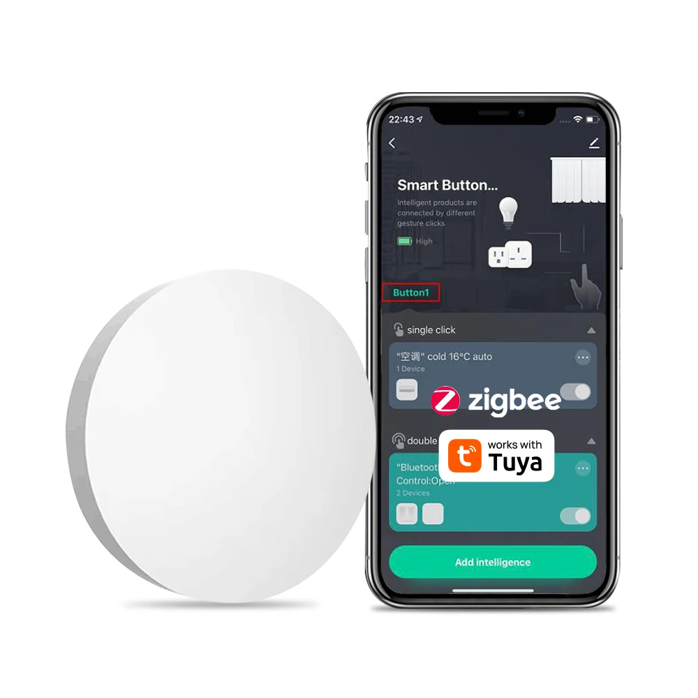 Interruptor de escena de botón Tuya ZigBee, interruptor de enlace inteligente, automatización alimentada por batería, funciona con dispositivos Smart Life Zigbee, 1 ~ 2 uds.