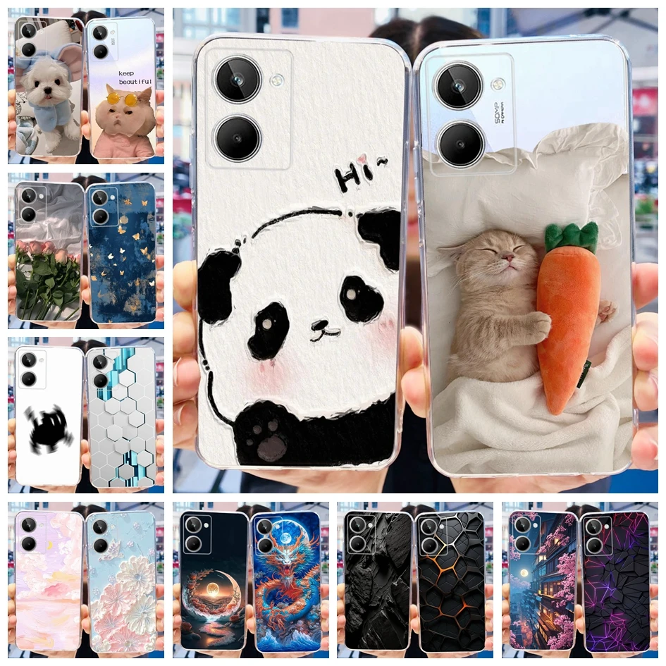 For Realme 10 Case RMX3630 Back Cover Cute Panda Cartoon Slim Soft Clear Silicone Phone Case For Realme 10 Pro Plus RMX3687 Capa