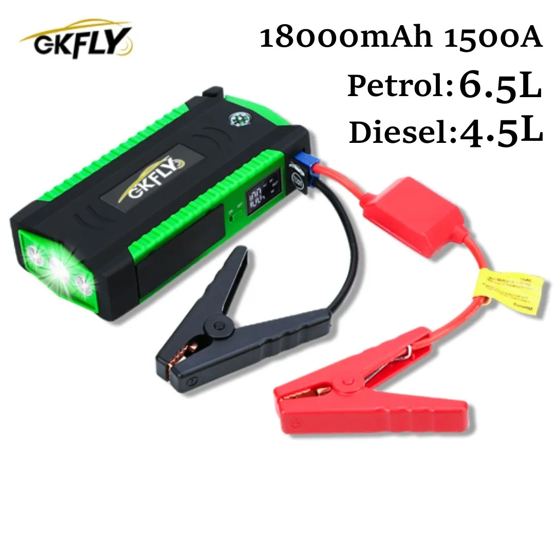 

GKFLY 1500A Car Jump Starter 18000mAh High power Portable Emergency Charger Battery Booster Power Bank 12V Starting Device Cable