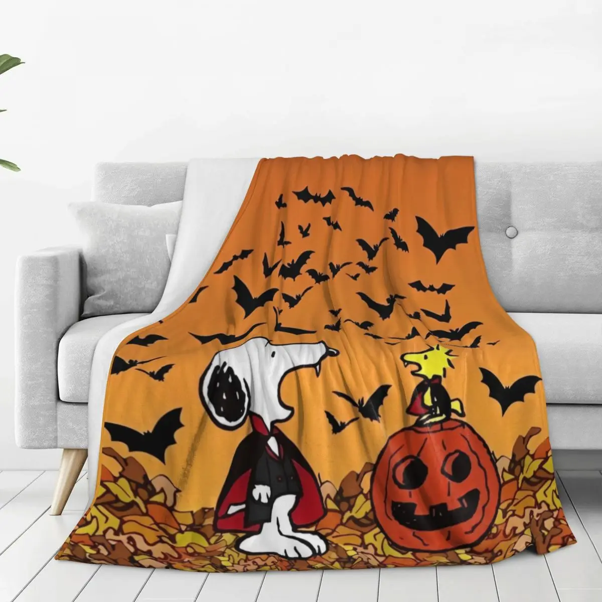 Halloween Snoopy Flannel Blankets Miniso Soft Warm Throw Blanket for Living Room Decorative Novelty Bedspread Sofa Bed Cover