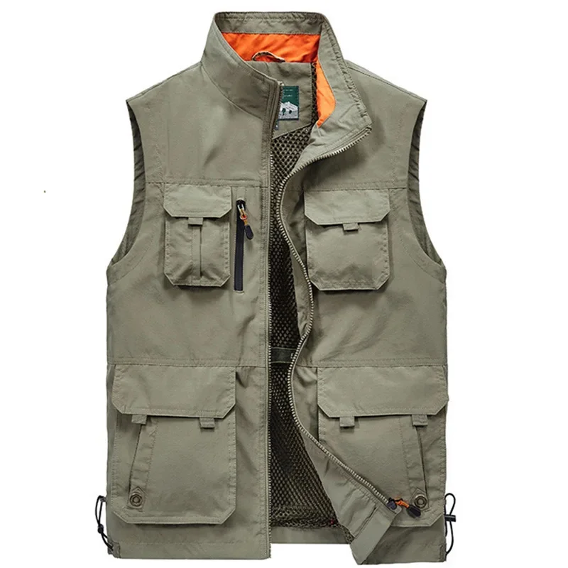 6XL Hot Sale US Summer Men Fishing Tactical Outdoor Vests Man Hiking Photographer Mesh Work Zip Multi-pocket Sleeveless Jackets