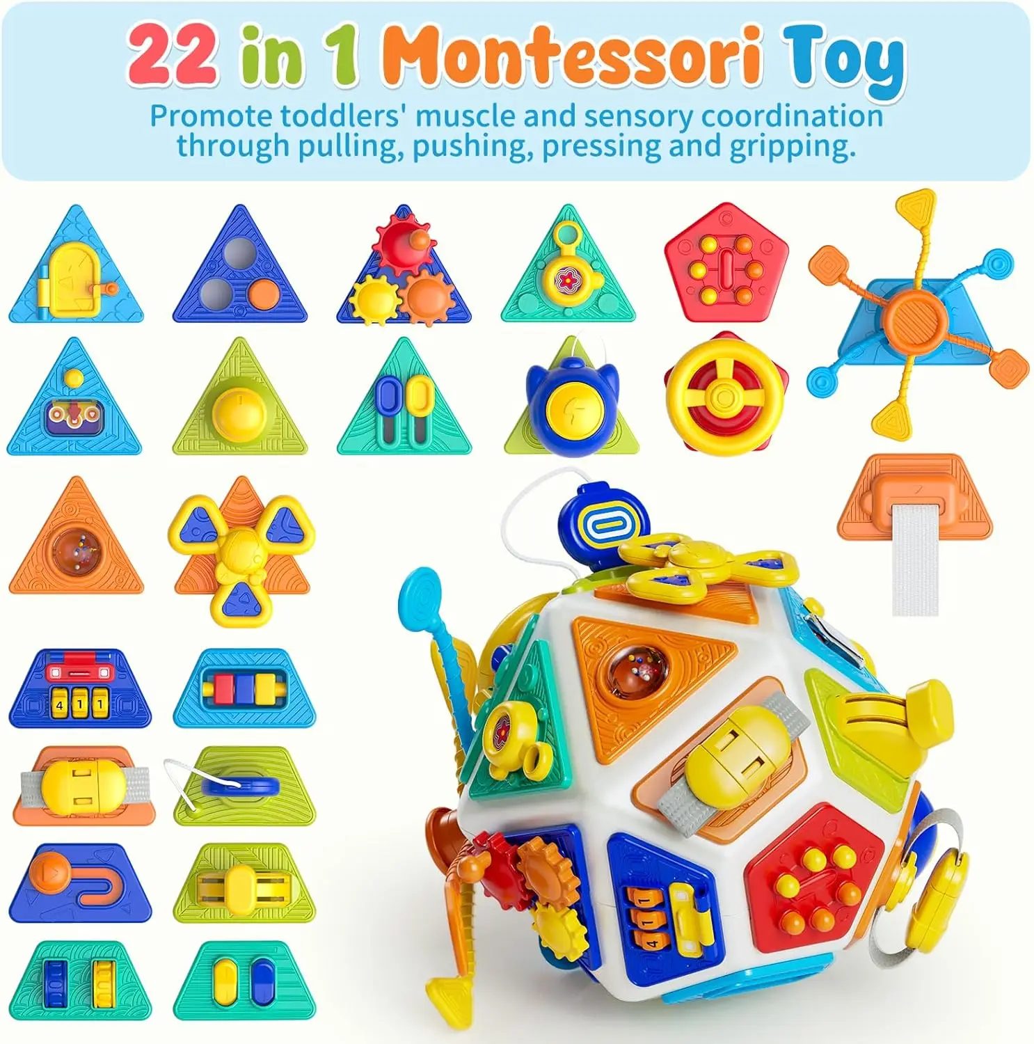 22-w-1 Tablica Manipulacyjna dla Niemowląt, Kostka Zabawowa, Zabawka Montessori, Edukacyjna Zabawka Sensoryczna, Zabawka Podróżna dla Niemowląt, Prezent na Boże Narodzenie