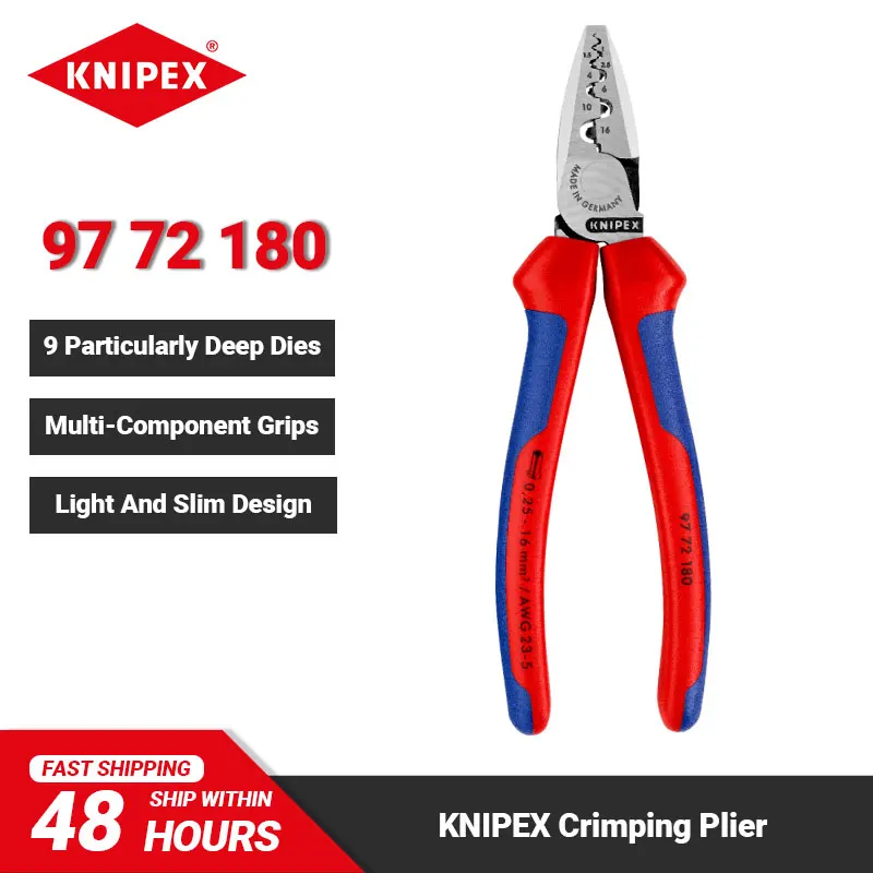 KNIPEX 97 72 180 Crimping Pliers 9 Crimp Profiles Slim Design Crimping Tool for Wire Ferrules