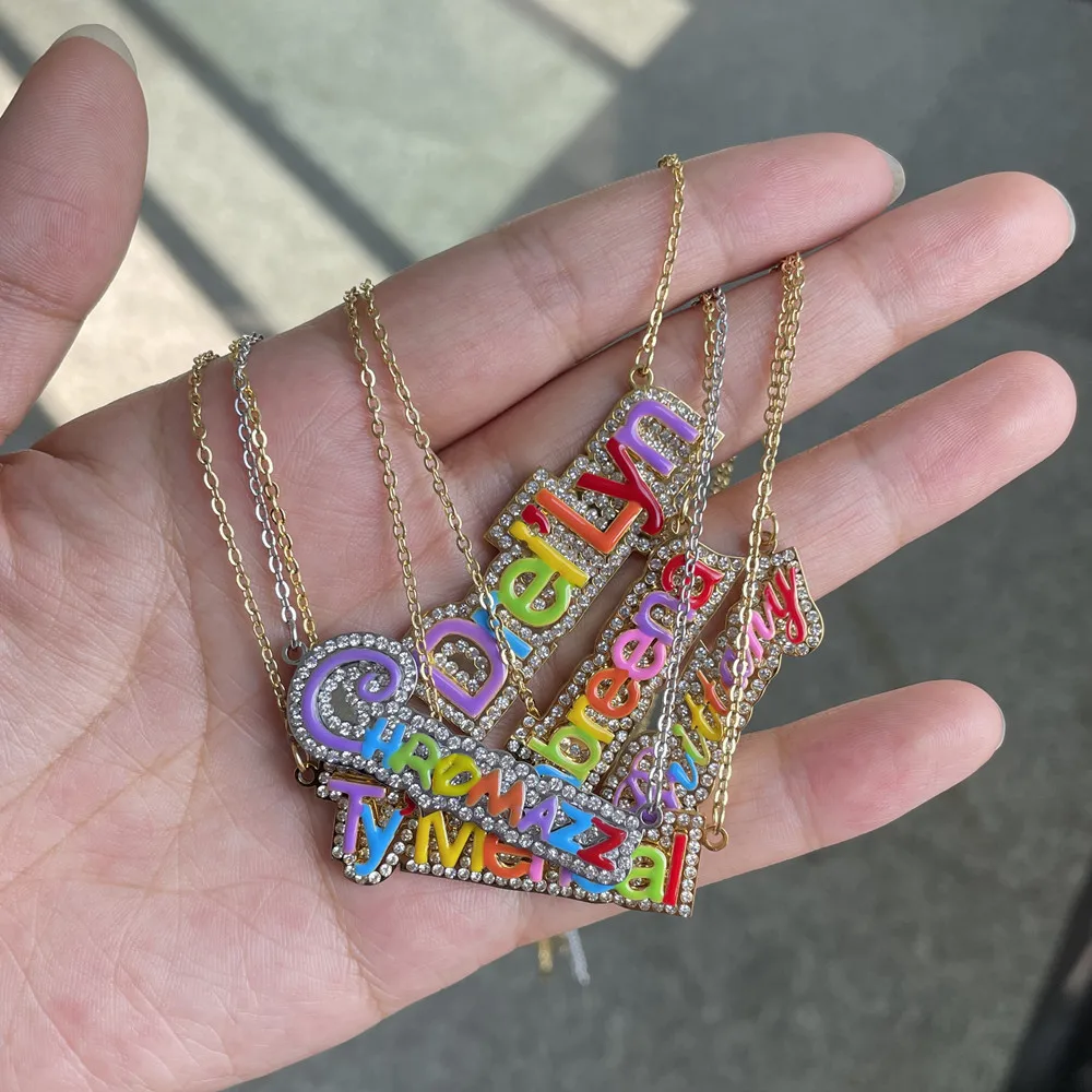 Custom Colorful Name Pendant Necklace Personalized Jewelry  Script Design Unique Fashion Stainless Steel Necklaces Christmas