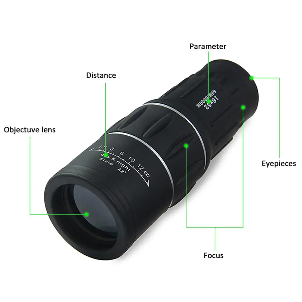 Portable 16 X 52 High Over Hd Monocular Telescope Plastic Binoculars Outdoor Outdoor Sports Telescope with Tripod Phone Clip