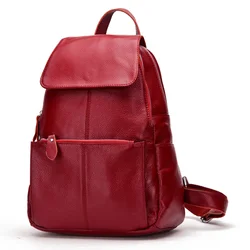 Zency 2025 New Red Genuine Leather Women Backpack High Quality Large Capacity Travel Knapsack Shoulder For Ladies New Year Gifts