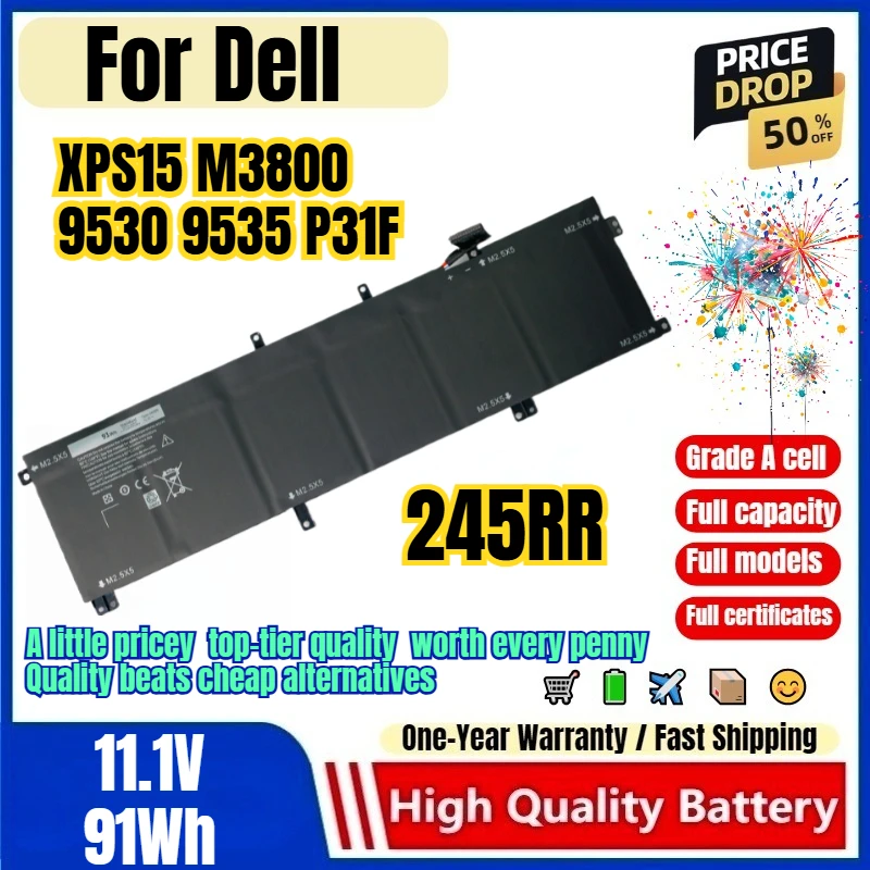 245RR for Dell XPS15 M3800 9530 9535 P31F Laptop Battery 0 Cycle High Capacity Replacement Bateria Grade A Cell with Tools