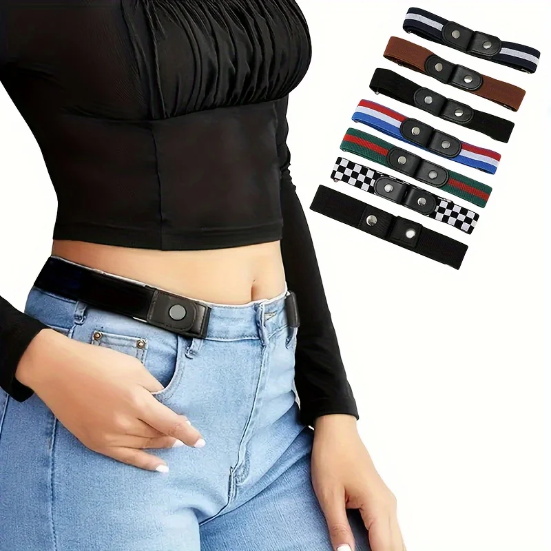 Women's Belt Fashion Invisible Lazy Belt Lazy Belt No Trace Day Tie Decorative Eelastic Denim Belt Quality Four Buckle