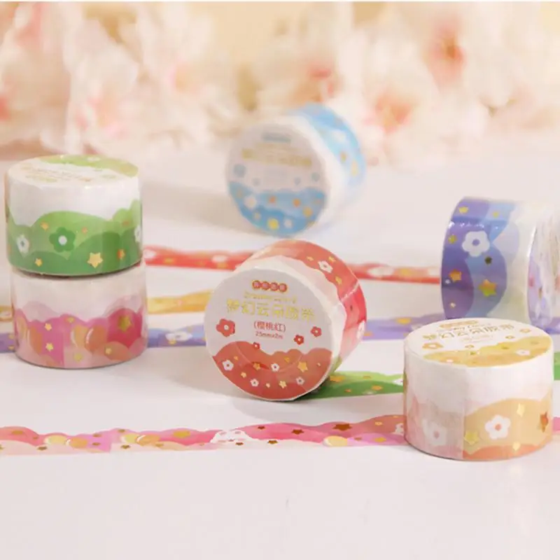 เทปกาว Washi ลายเมฆอย่างน่ารักแบบ DIY สมุดไดอารี่วางแผนสติ๊กเกอร์ไดอารี่กระดาษกาวเครื่องเขียนเกาหลีอุปกรณ์สำนักงาน