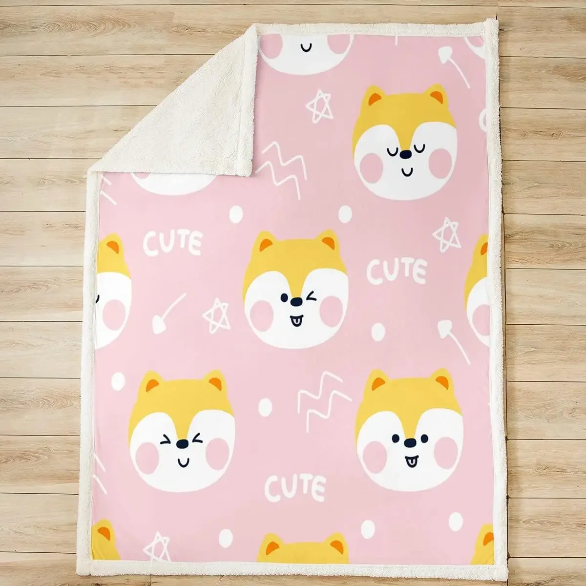 Cute Dogs Throw Blanket Kawaii Shiba Inu Pink Blanket for Couch Sofa, Cartoon Animal Bed Blanket for Kids Boys Girls