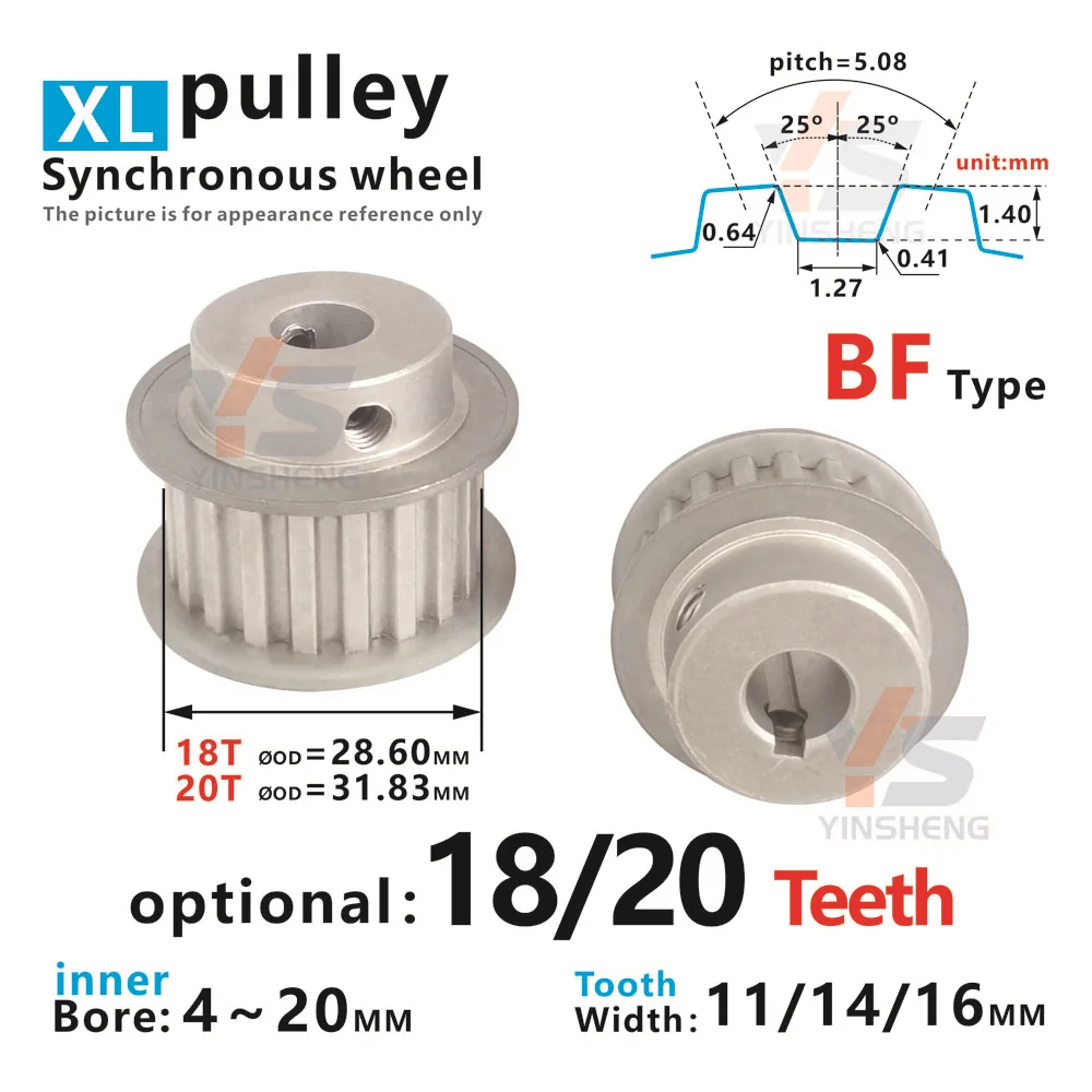 

XL Type 18T 20 Tooth CNC machine Synchronous Belt Pulley tooth width 11 14 16 MM Keyway Bore 4 - 20 MM DIY 3D parts Alloy