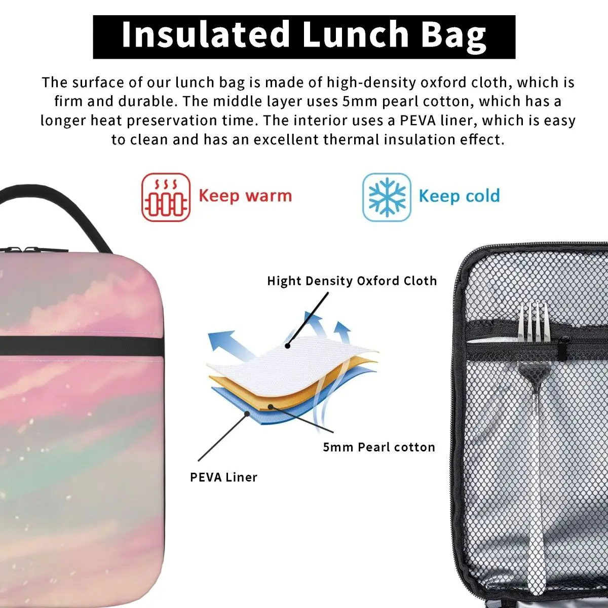 Dreamy Cloud Insulated Lunch Bag for Women Kids Leakproof Food Boxes Thermal Lunch Box Tote