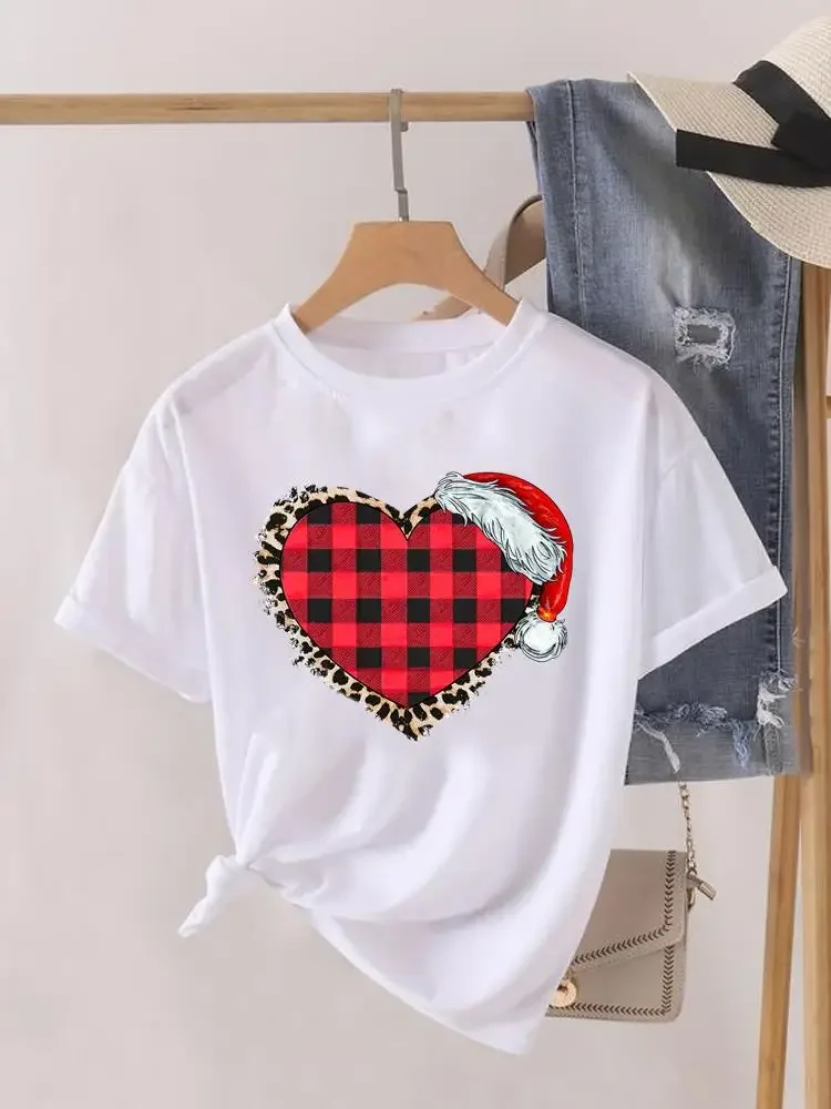 Watercolor Love Heart Trend Print Women Tee Christmas Holiday Top Fashion Lady New Year Shirt Clothing Clothes Graphic T-shirt