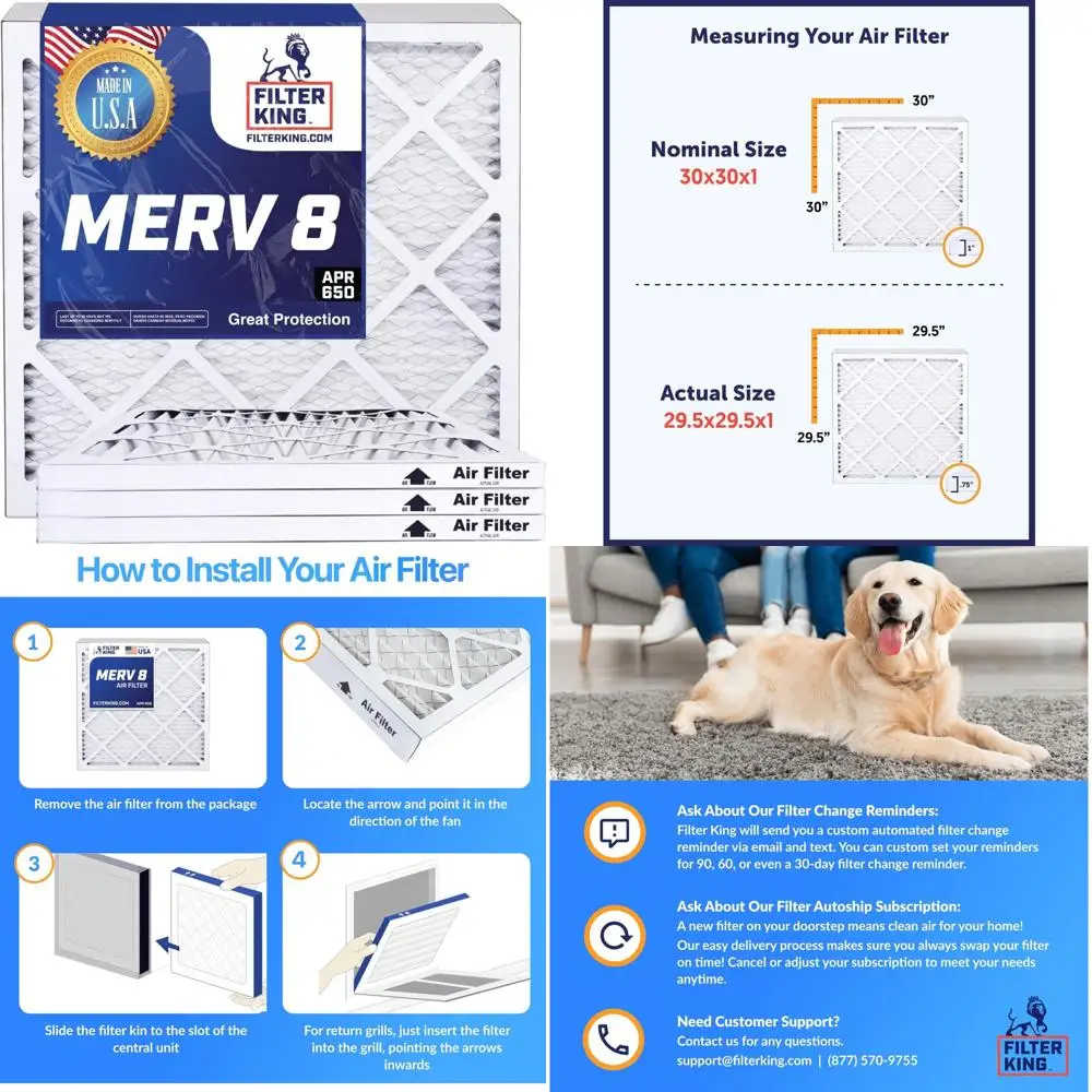 

HVAC Pleated Air Filters 6-Pack MERV 8 23.5x30.75 Made in USA Actual Size for A/C and Furnace