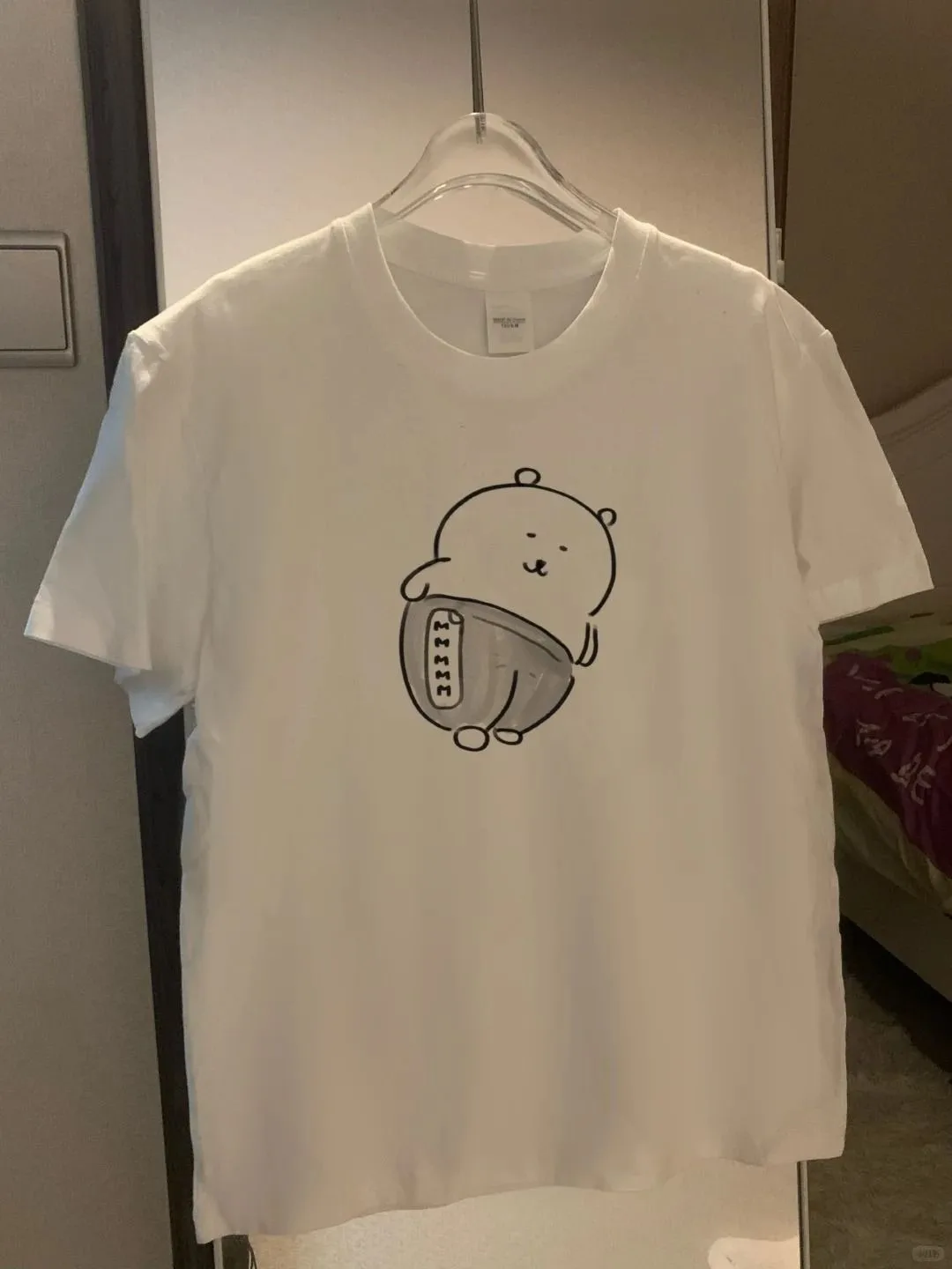 2026 Men Simple Line Drawing Bear Graphic T-shirt Front Print Short Sleeve Summer Cotton Tee Unisex Daily Casual Kawaii Tops