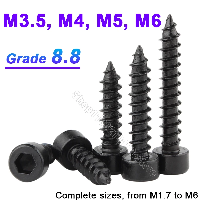 

5-50Pcs M3.5 M4 M5 M6 Hex Hexagon Socket Cap Head Self Tapping Screw 8.8 Grade Black Zinc Allen Cup Head Wood Screws for Speaker