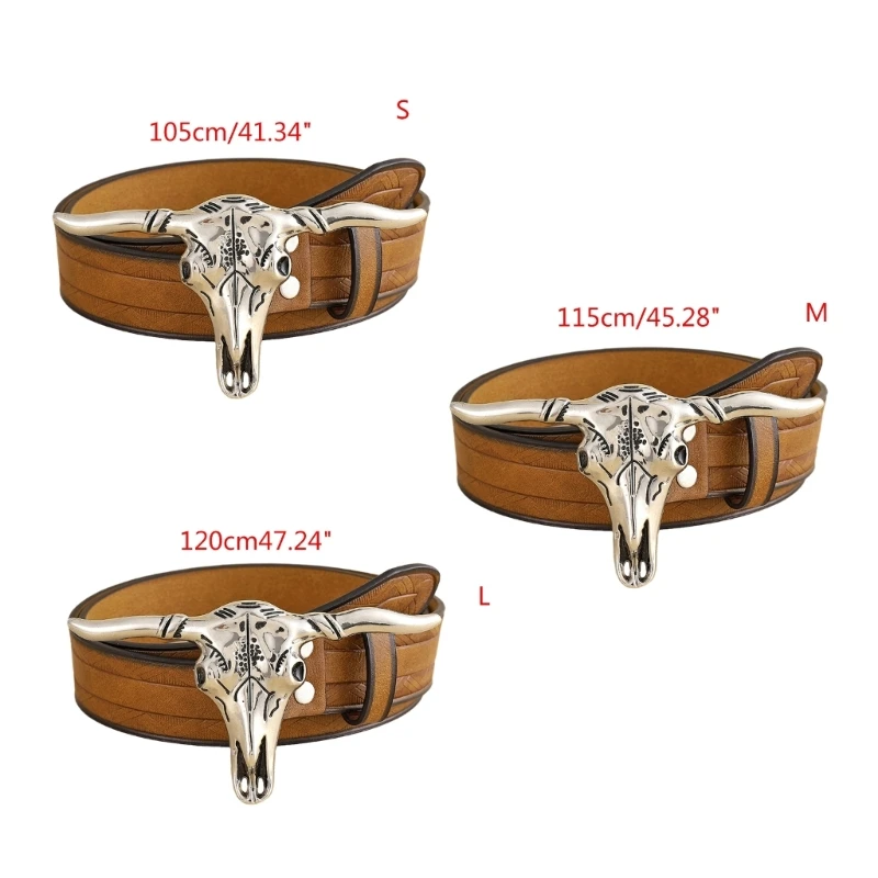 Ceinture de taille de style ethnique pour homme avec tête de taureau stéréo, ceinture de cowboy avec structure réglable, ceintures assorties pour robes et manteaux