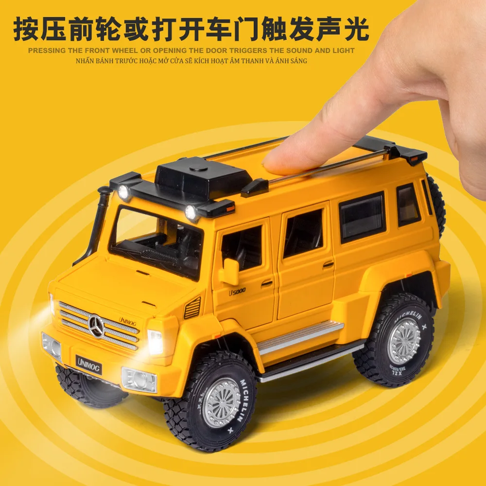 1:28 Mercedes-Benz UNIMOG U500 alta simulazione pressofuso in lega di metallo modello di auto suono luce tirare indietro collezione giocattolo per bambini regali